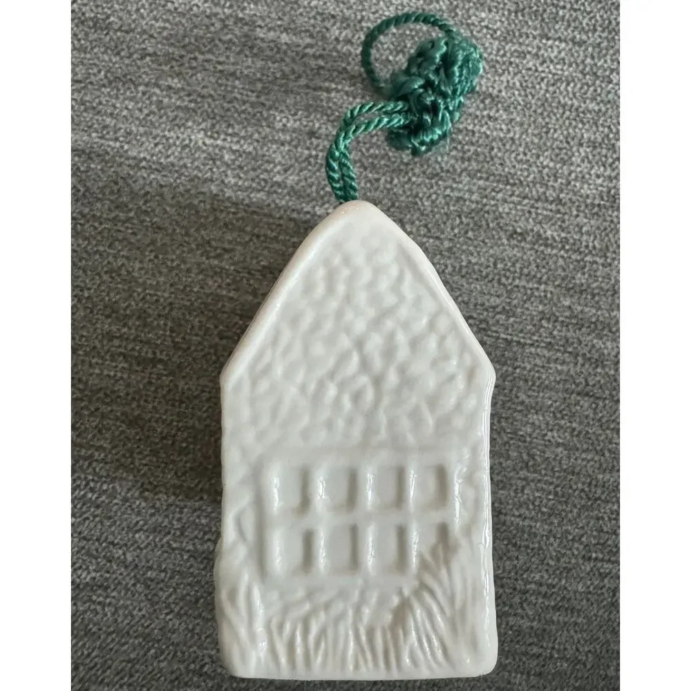 NWB Vintage Irish Belleek Porcelain Christmas ornament Clegga Boathouse in Box